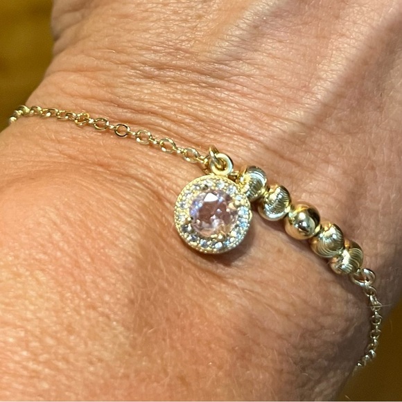 Adjustable Rhinestone/Pink Stone Bracelet - Picture 4 of 5